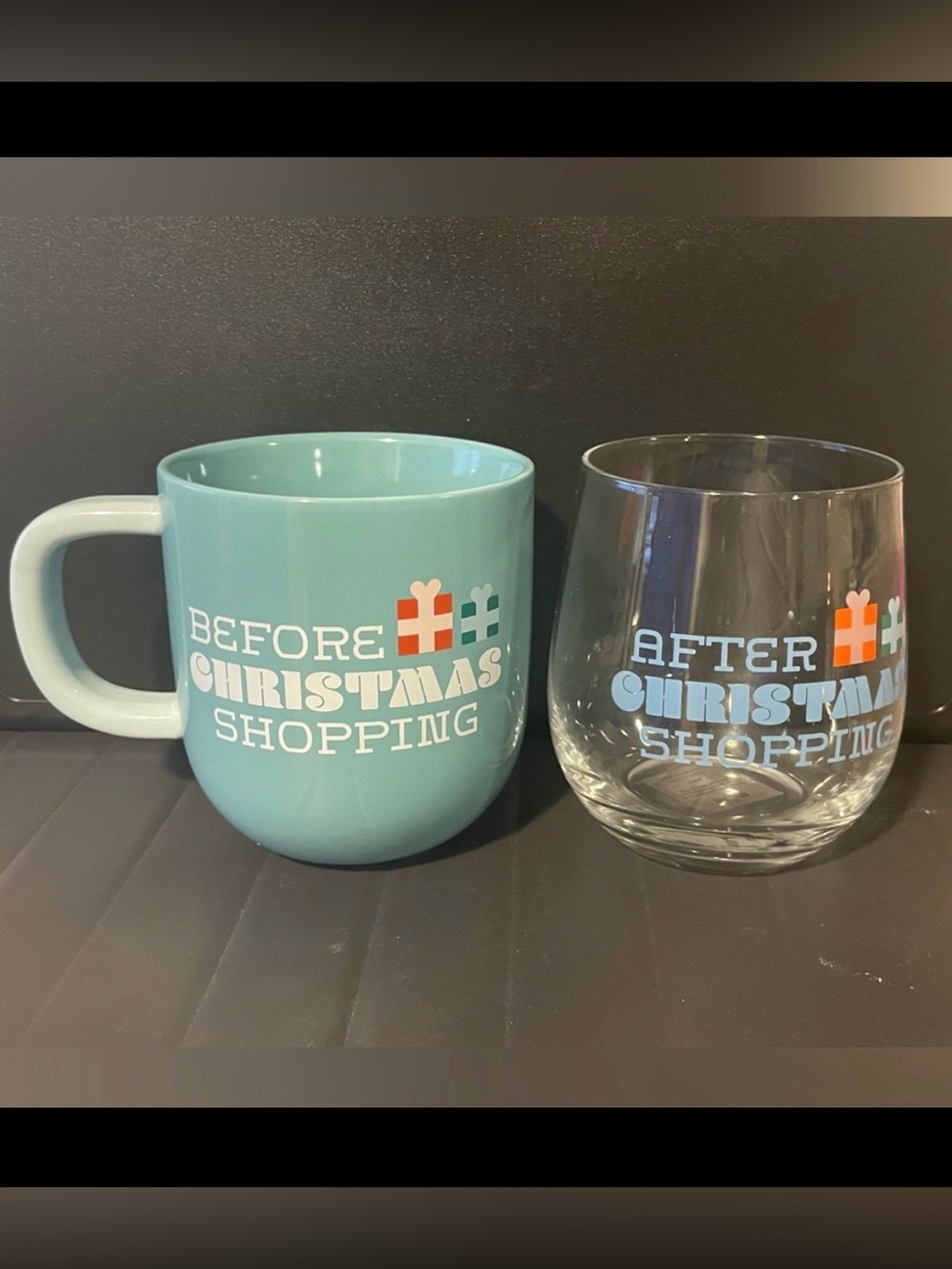 ✨2/$40✨NEW ✨ Before Christmas Shopping Mug & After Stemless Wine Glass Set
